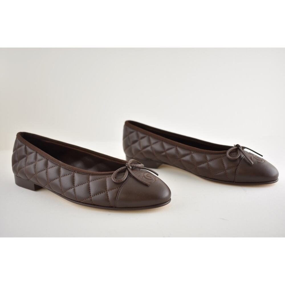 Chanel 26B Chocolate Dark Brown Lambskin Quilted CC Ballet Ballerina Flat 36.5 - Picture 4 of 16